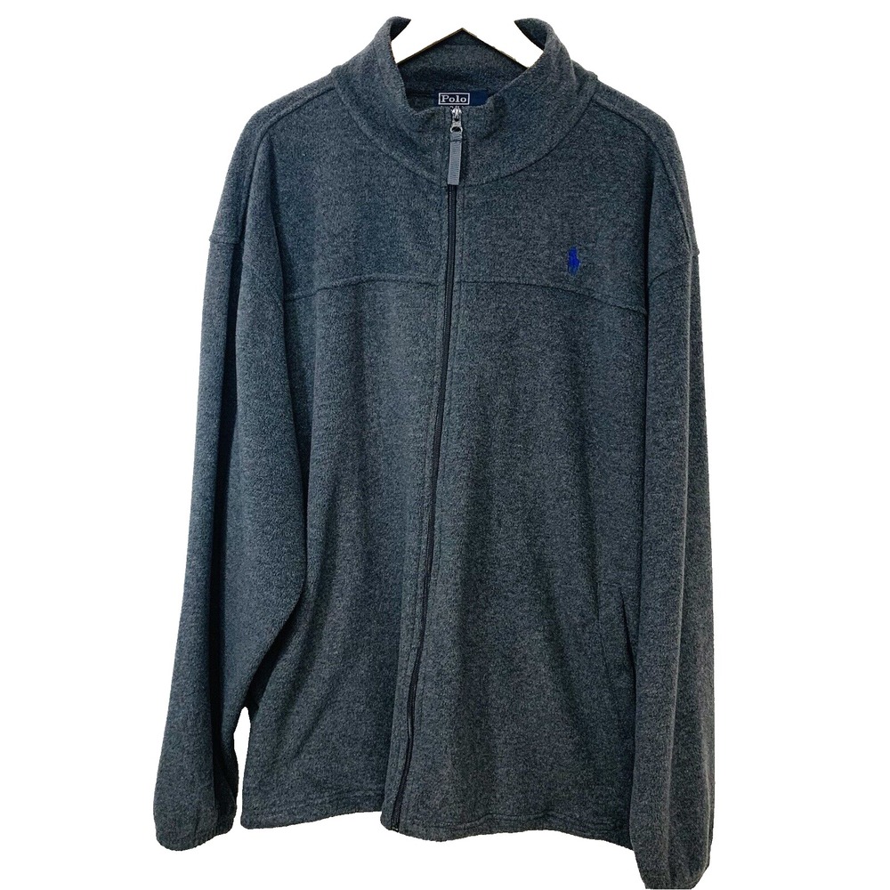 Polo Ralph Lauren Fleece Full Zip Jacket Pony  Men 2X Grey  Mock Neck Pockets